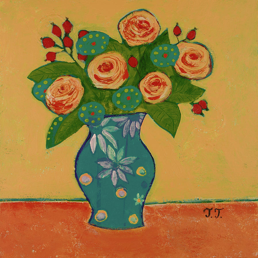 Yellow Roses Painting by Teodora Totorean