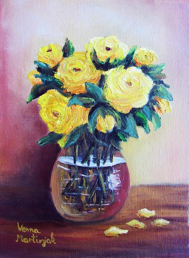  Yellow Roses Painting by Vesna Martinjak