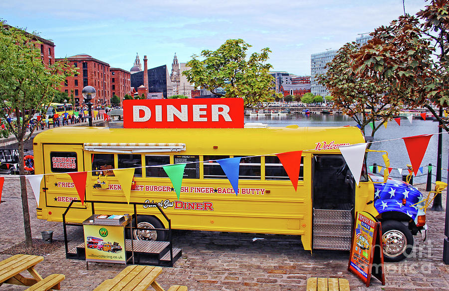Yellow School Bus Diner - Liverpool - Albert Docks Photograph by Doc Braham