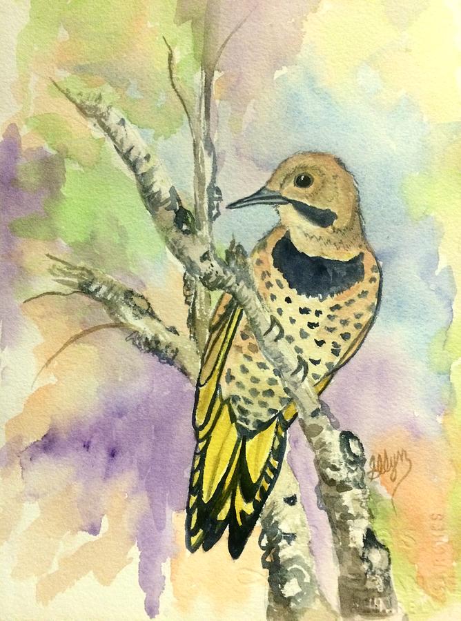 Yellow Shafted Northern Flicker  Painting by Ellen Levinson
