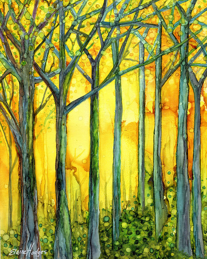 Yellow Sky Forest Painting