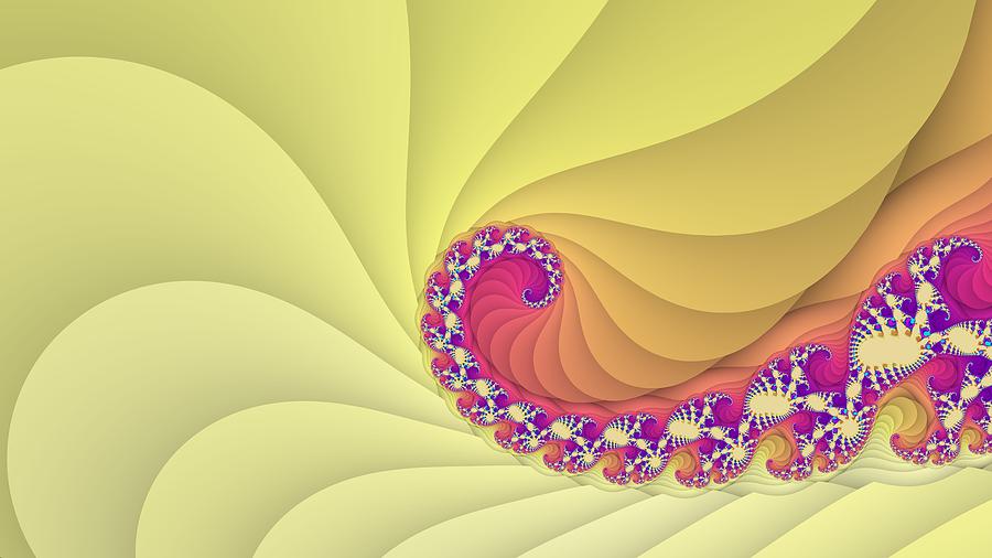 Abstract Digital Art - Yellow spiral fractal art by Marina Likholat