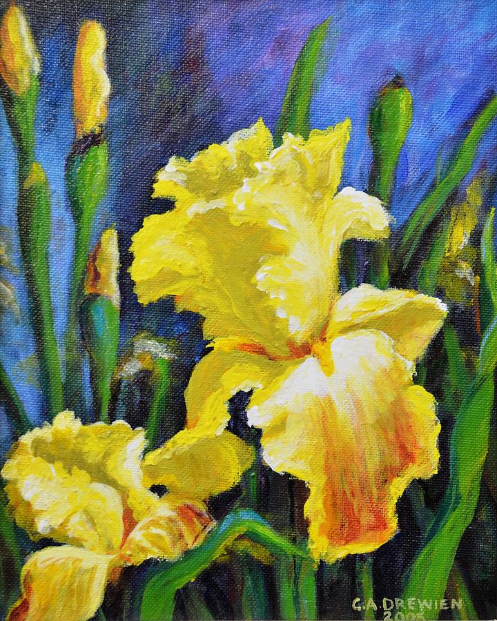Iris Spring Yellow Painting by Celeste Drewien