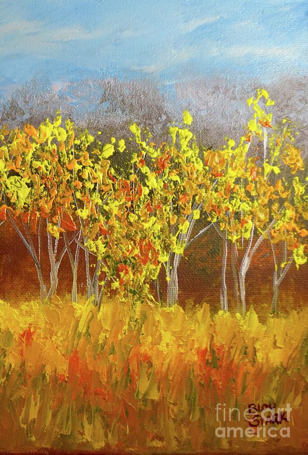 Yellow Stand of Trees - Detail Painting by Barrie Stark