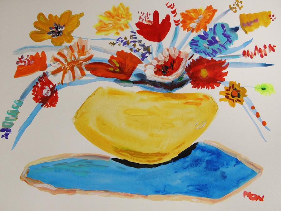 Yellow Stoneware Vase Painting by Mary Carol Williams