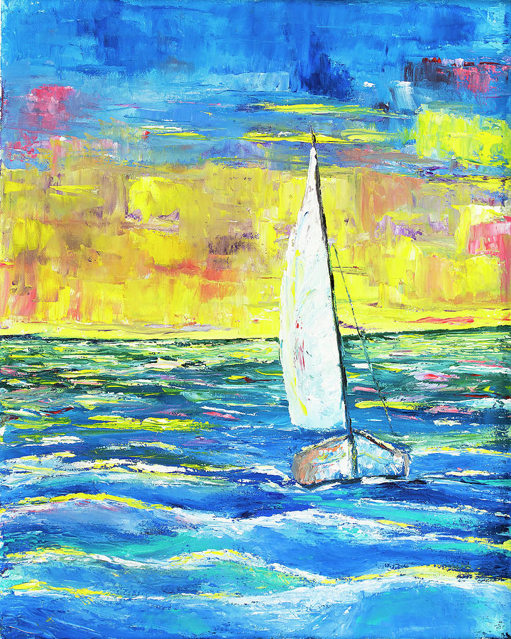 Yellow Sunset Sail Painting by Ken Wood