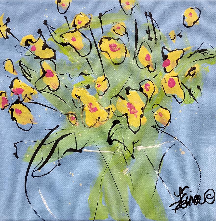 Yellow Sweetpeas Painting by Terri Einer