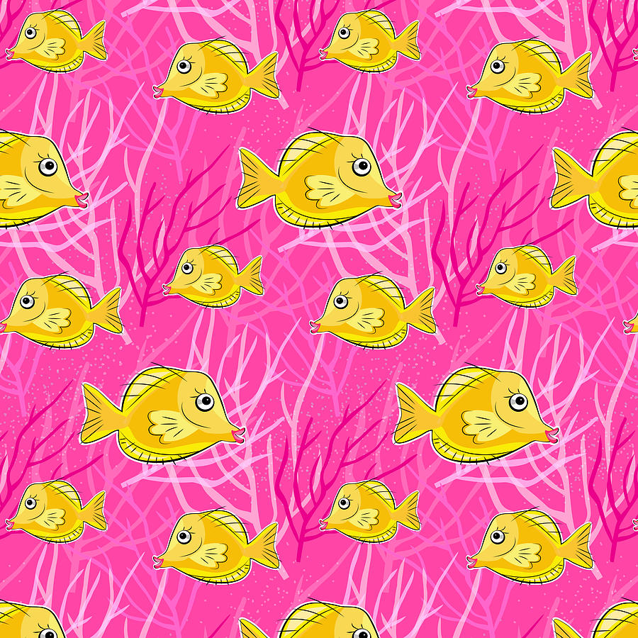 Summer Digital Art - Yellow Tang in Pink Coral Sea by Antique Images