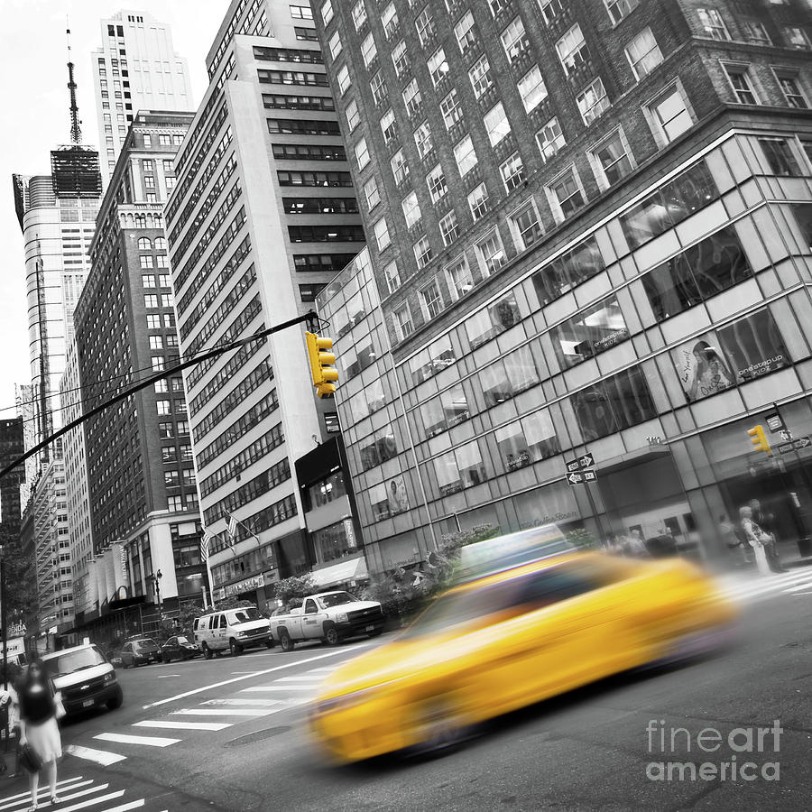 Yellow taxi in Manhattan, New York City Photograph by Delphimages Photo Creations