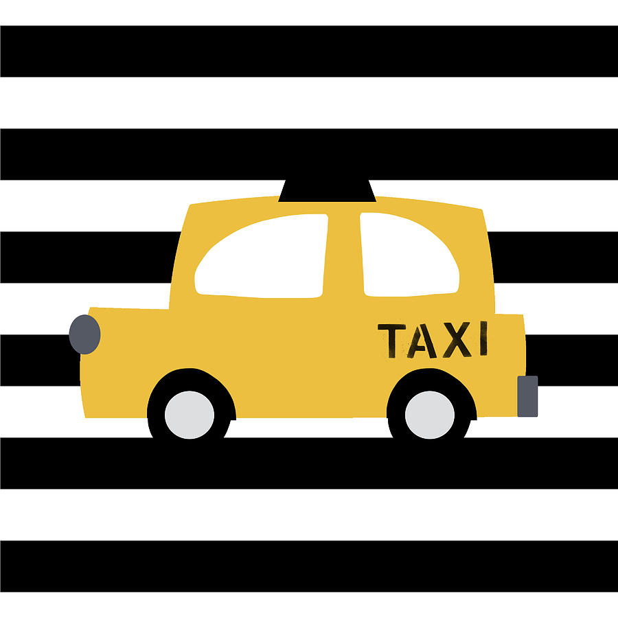 Car Digital Art - Yellow Taxi With Stripes- Art by Linda Woods by Linda Woods