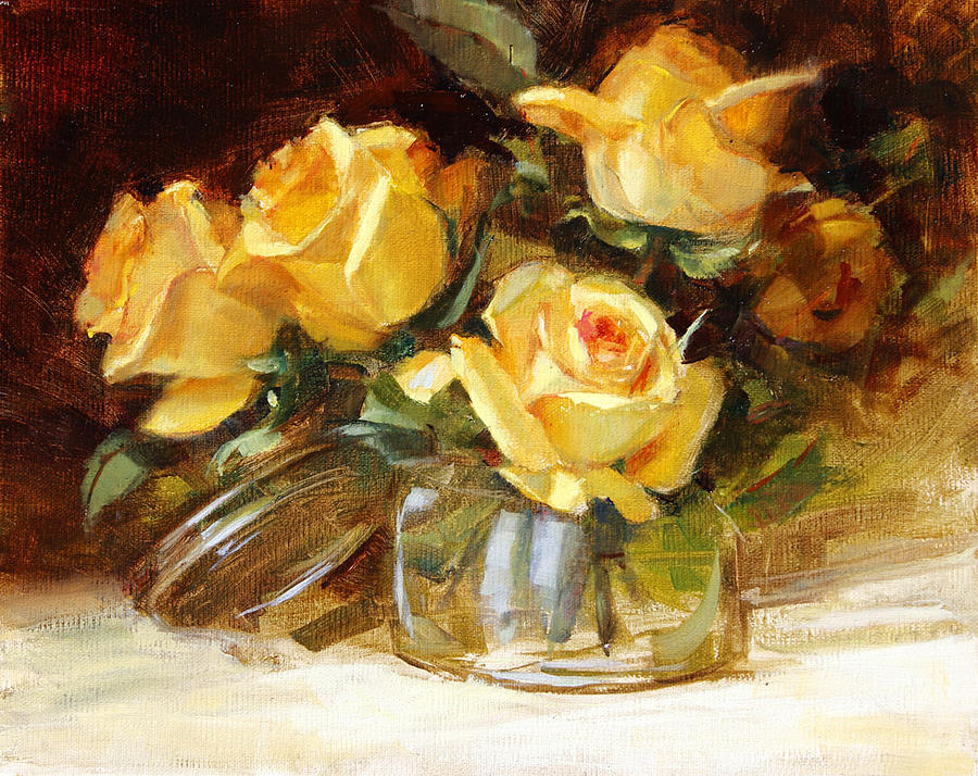 Flowers Still Life Painting - Yellow Tea Roses by Chris  Saper