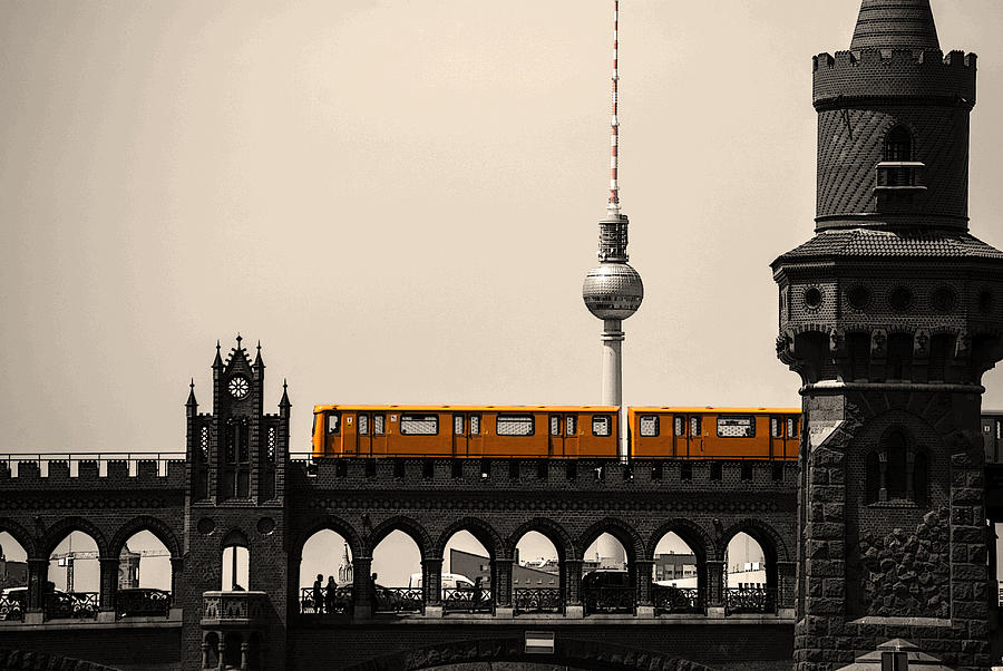 Yellow train and a tower Digital Art by Nathan Wright