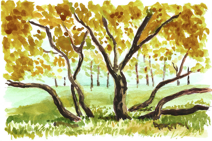 Yellow Trees Painting by Masha Batkova