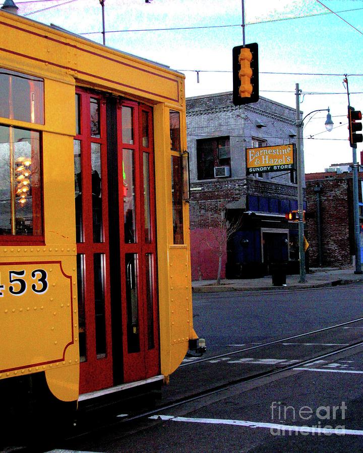 Memphis Digital Art - Yellow Trolley at Earnestine and Hazels by Lizi Beard-Ward