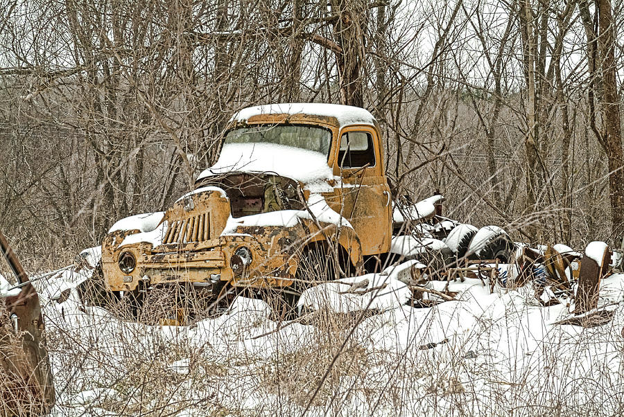 Yellow Truck On Snow Photograph by Steve Lucas