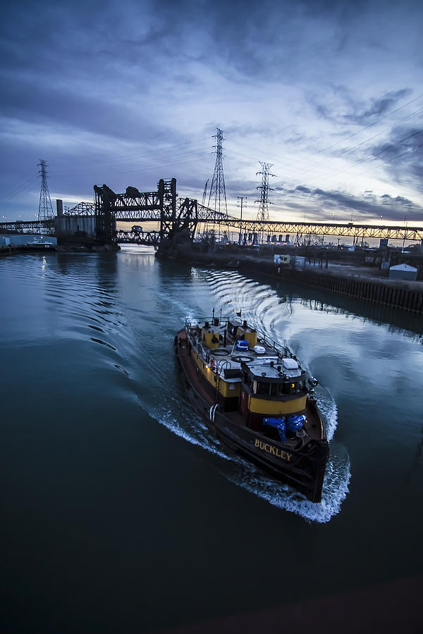 Chicago Photograph - Yellow Tug Boat Approaching  by Sven Brogren