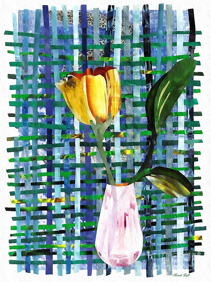 Tulip Mixed Media - Yellow Tulip in a Pink Vase by Sarah Loft