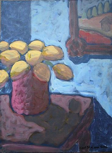 Yellow Tulips in Blue Room Painting by Carl Stevens