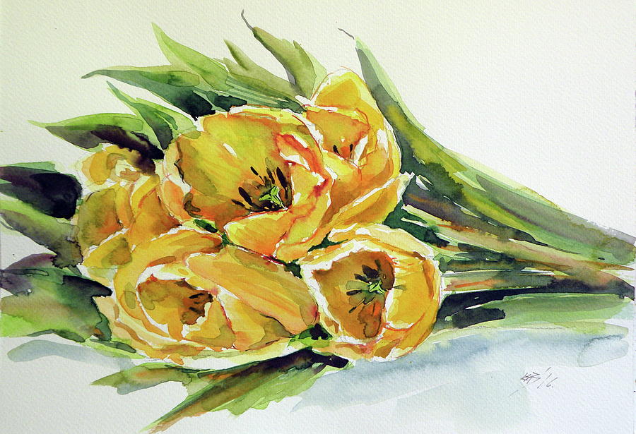 Yellow tulips Painting by Kovacs Anna Brigitta