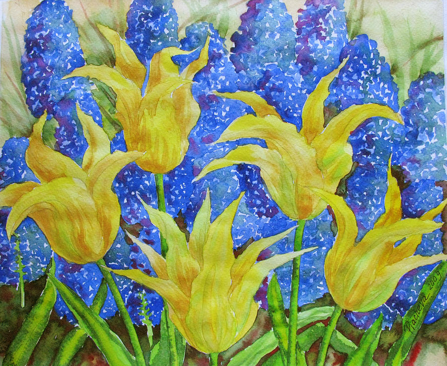 Tulip Painting - Yellow tulips. by Natalia Piacheva