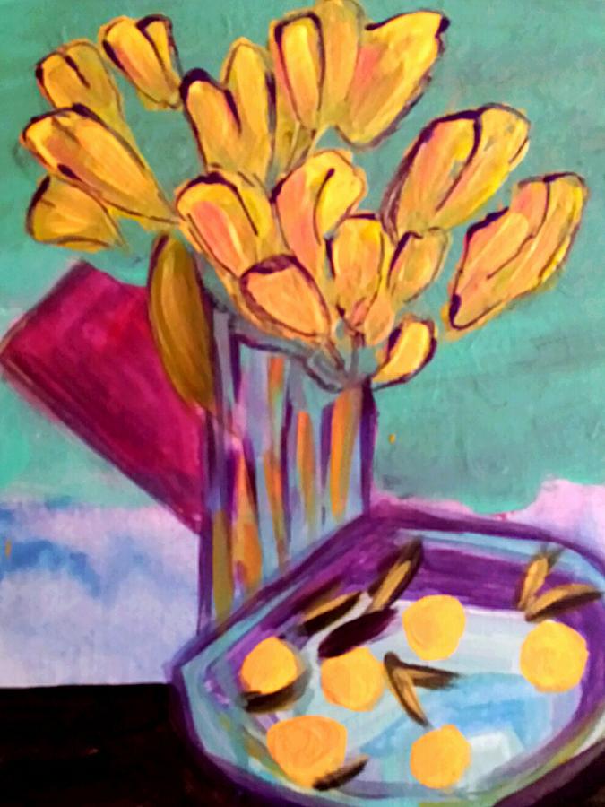 Floral Painting - Yellow Tulips by Nikki Dalton