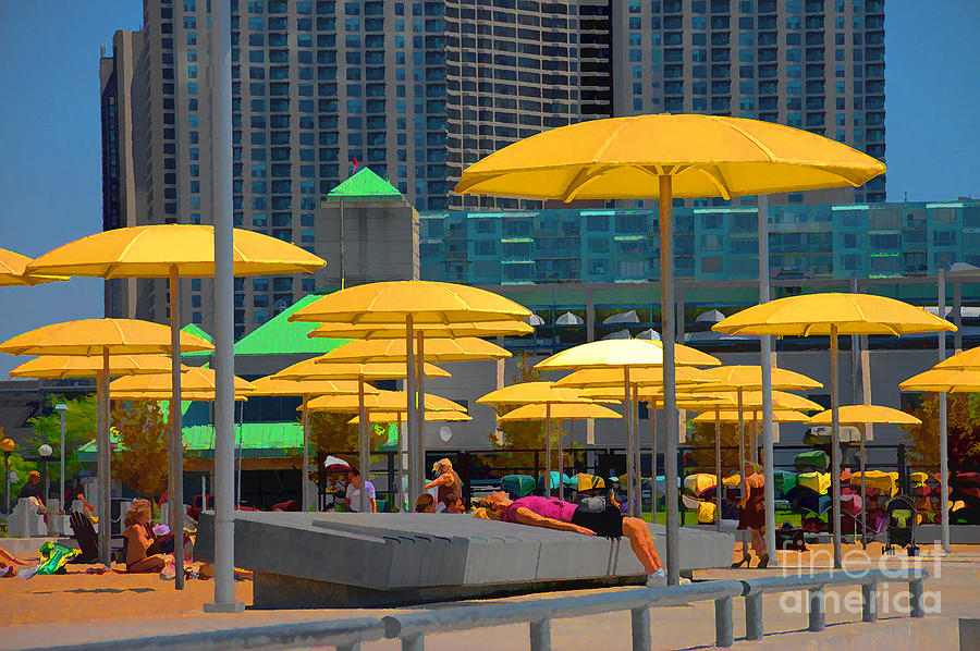 Yellow Umbrellas Mixed Media by Elaine Manley