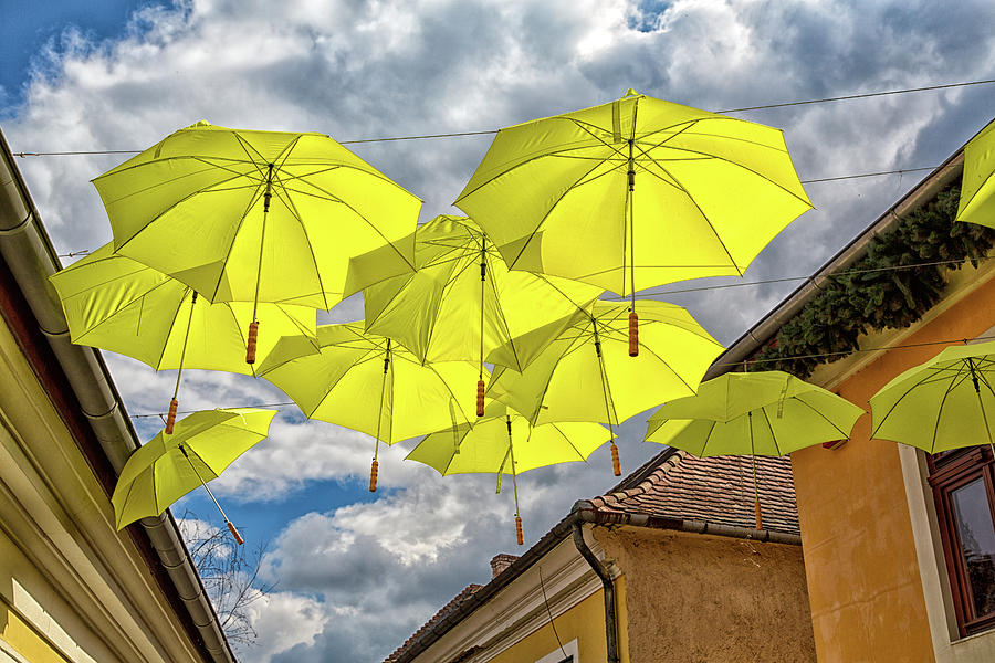 Yellow Umbrellas Over Szentendre Photograph by John Hoey
