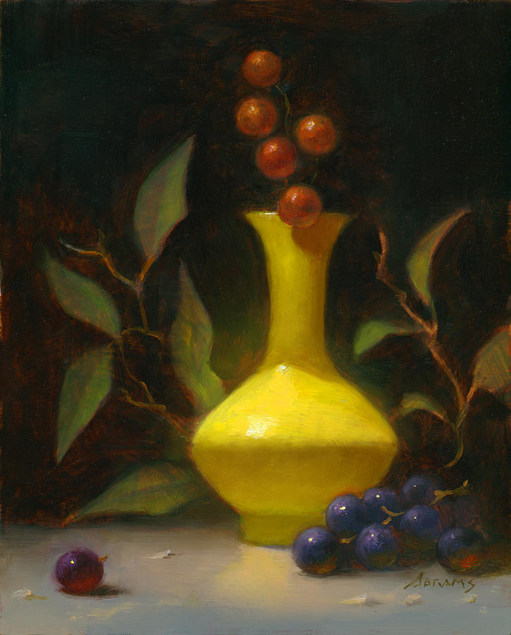 Still Life Painting - Yellow Vase and Grapes by Paul Abrams
