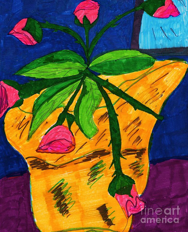 Yellow Vase Mixed Media by Elinor Helen Rakowski