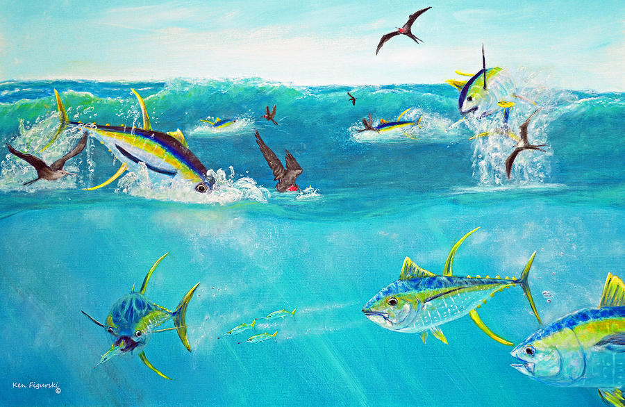 Fish Painting - Yellowfin Frenzy by Ken Figurski