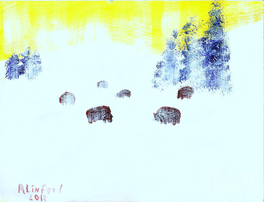 Yellowstone Bison in Winter Painting by Richard W Linford