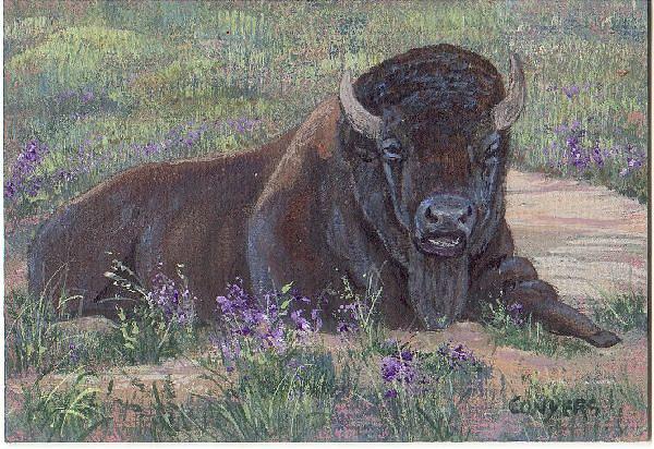 Bison Painting - Yellowstone Bison by Peggy Conyers Bison Painting - Yellowstone Bison by Peggy Conyers