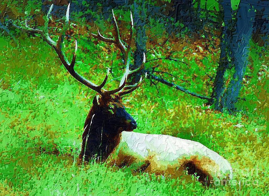 Yellowstone Elk Painting by Diane E Berry