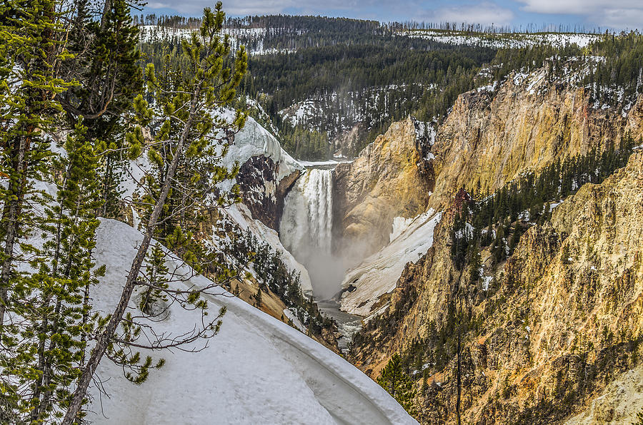 Yellowstone Falls In Winter Snow Photograph by Yeates Photography