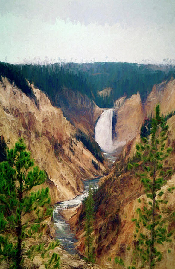 Yellowstone Falls Painterly Photograph by Mary Bedy