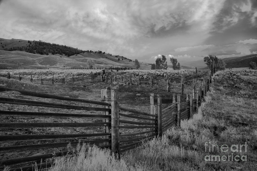 Yellowstone Lamar Ranch Sunset Black And White Photograph by Adam Jewell