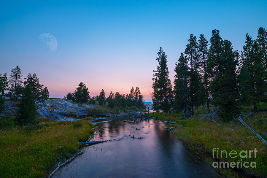 Yellowstone National Park Sunset And Moon Photograph