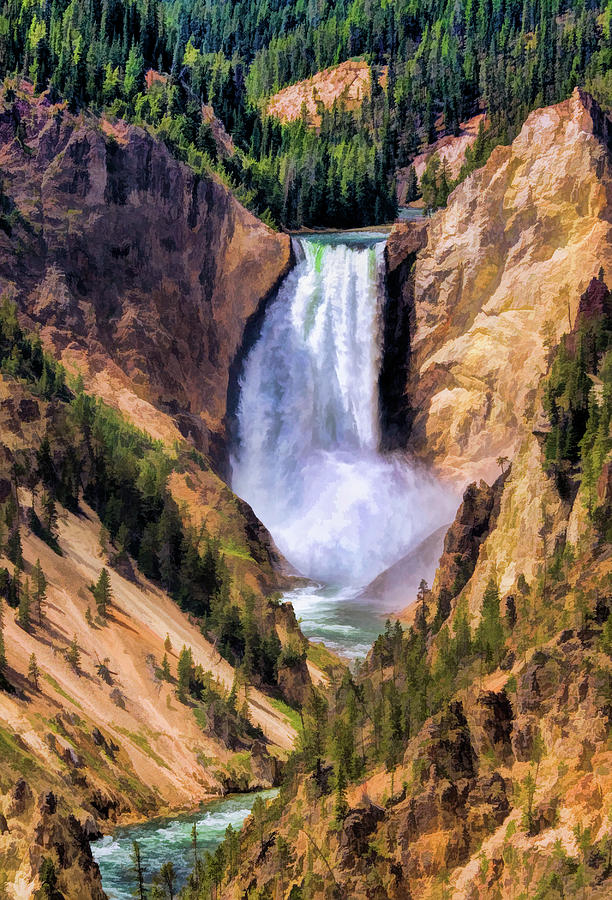 Yellowstone National Park Upper Falls Painting by Christopher Arndt