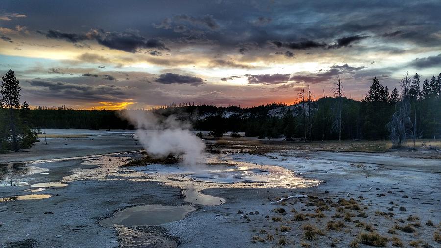 Yellowstone NP, Norris Geyser Basin at Dusk #1 Photograph by Guy ...