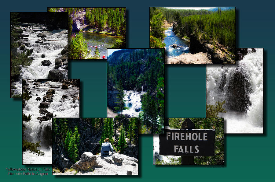 Yellowstone Park At Firehole Falls In August Collage 01 Photograph by Thomas Woolworth