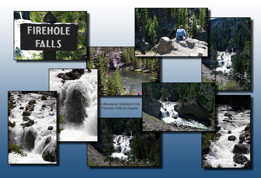 Yellowstone Park At Firehole Falls In August Collage 02 Photograph by Thomas Woolworth