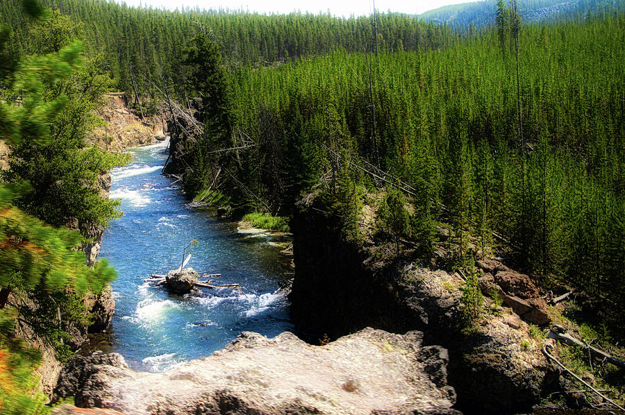 Yellowstone Park At Firehole Falls In August Photograph by Thomas Woolworth