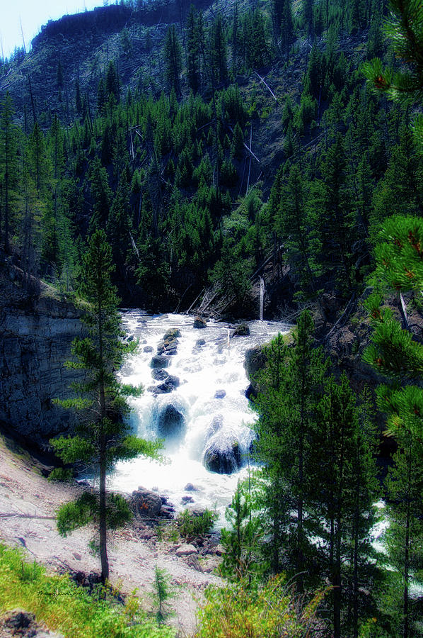 Yellowstone Park At Firehole Falls In August Vertical 01 Photograph by Thomas Woolworth