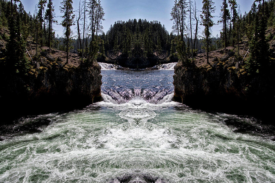 Yellowstone Park At Upper Falls In August Mirrored Image Photograph by Thomas Woolworth