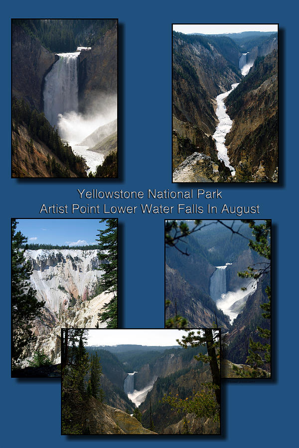 Yellowstone Park August At Artist Point Lower Falls Collage Photograph by Thomas Woolworth