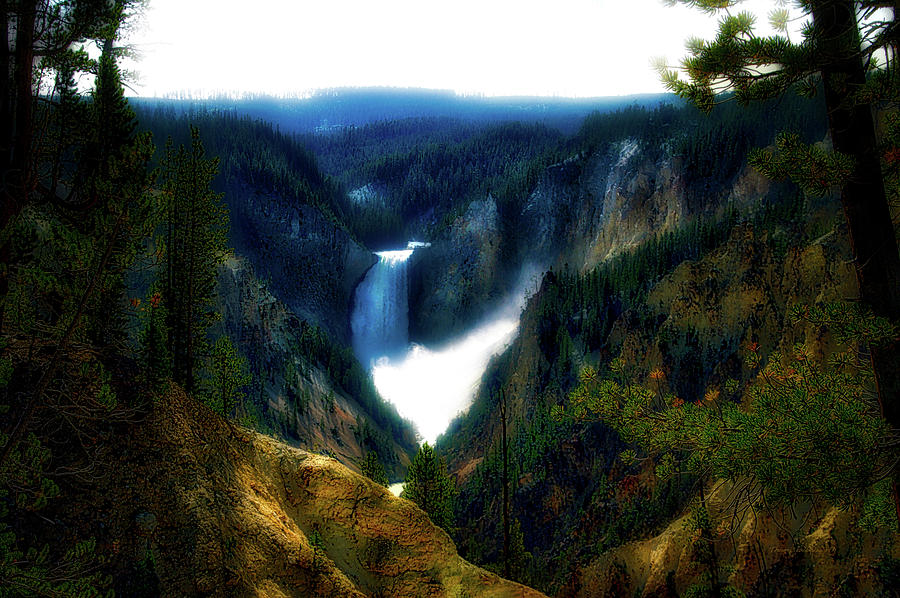 Yellowstone Park August At Artist Point Lower Falls PA Photograph by Thomas Woolworth