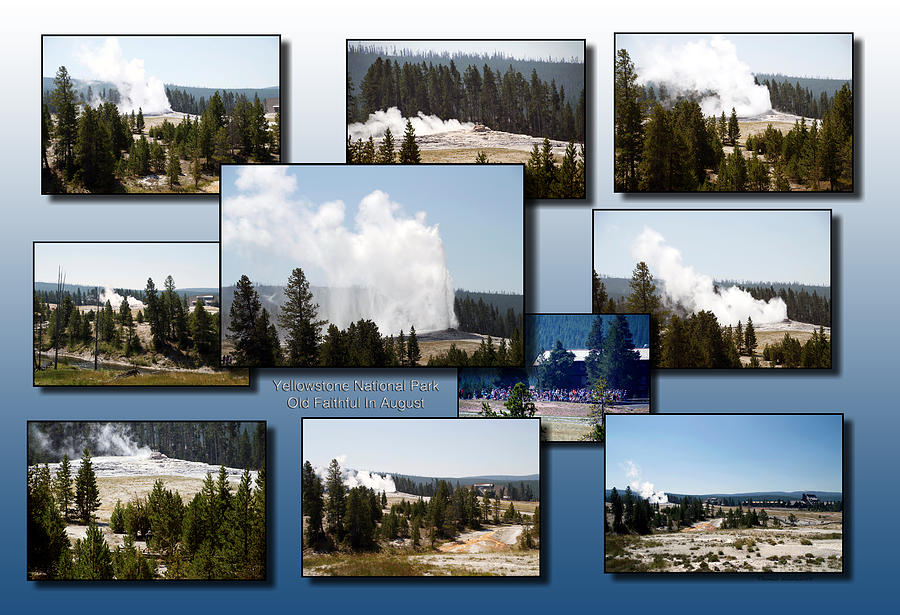 Yellowstone Park Old Faithful In August Horizontal Collage 02 Photograph by Thomas Woolworth
