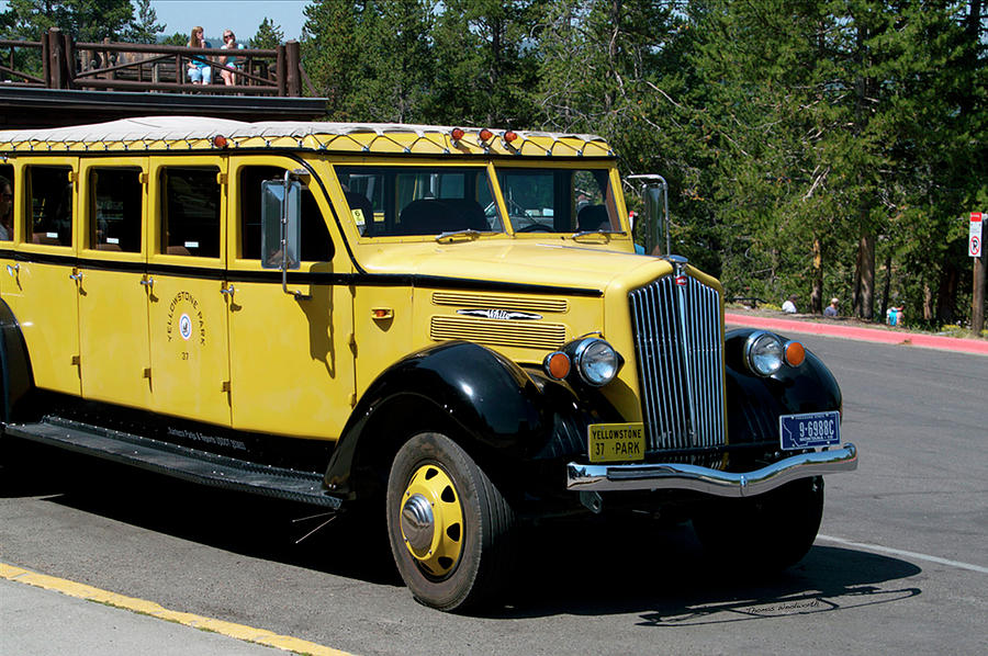 Yellowstone Park Old Faithful Inn Tour Bus 01 Photograph by Thomas Woolworth