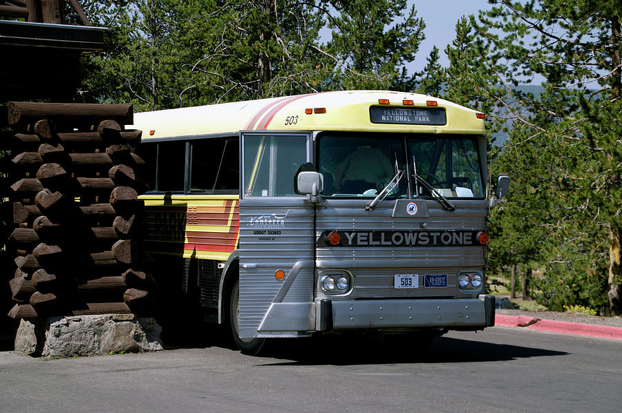 Yellowstone Park Old Faithful Inn Tour Bus 02 Photograph by Thomas Woolworth