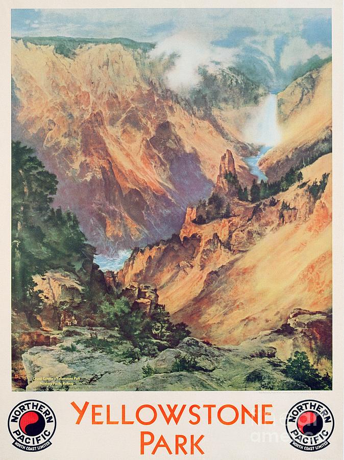 Yellowstone Park, Vintage Travel Poster Painting by Thomas Moran